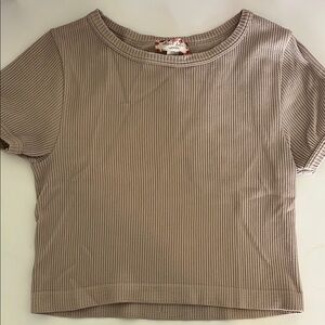 Taupe Ribbed Crop T-Shirt
